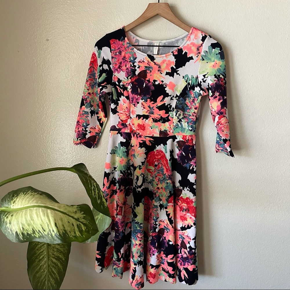 Pinkblush | Neon Floral Scalloped Dress